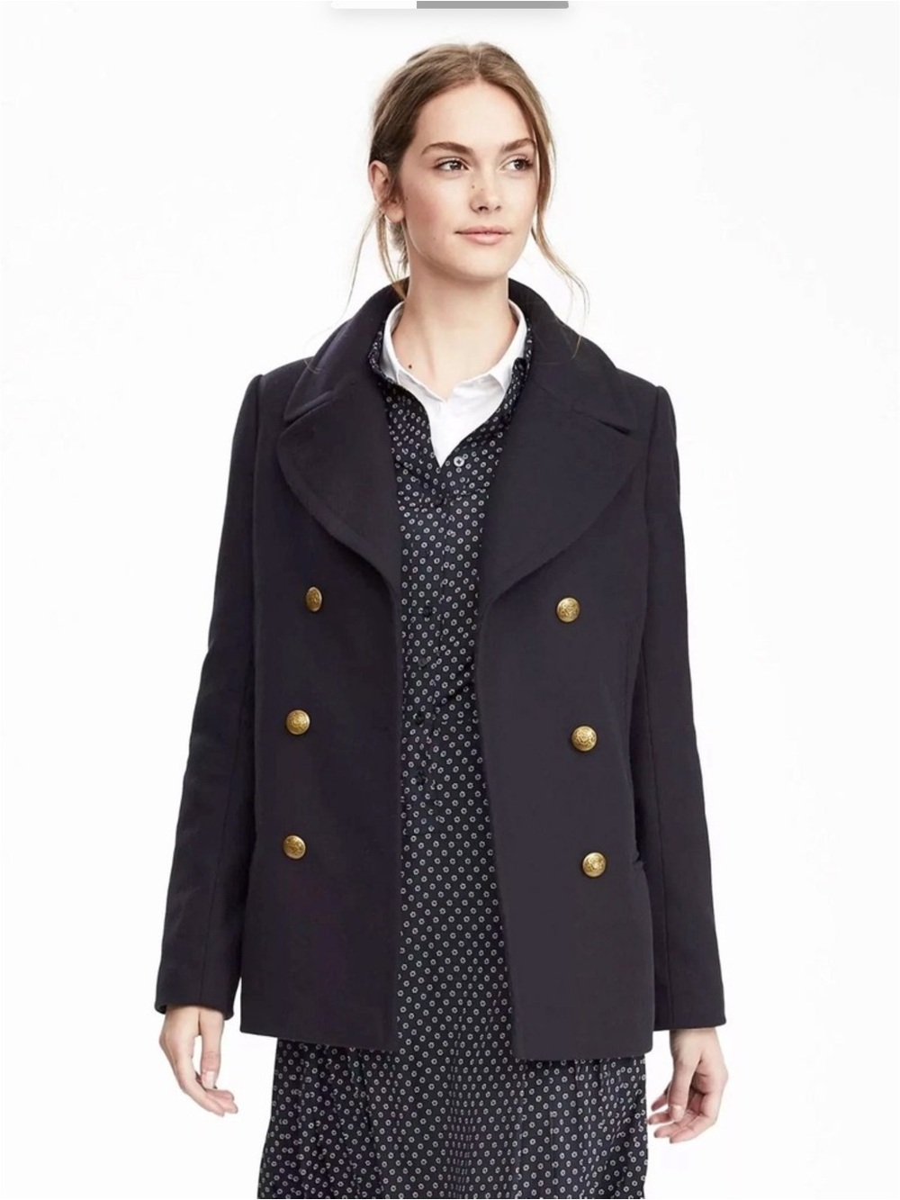 Banana Republic Navy Double-Breasted Peacoat with Gold Buttons